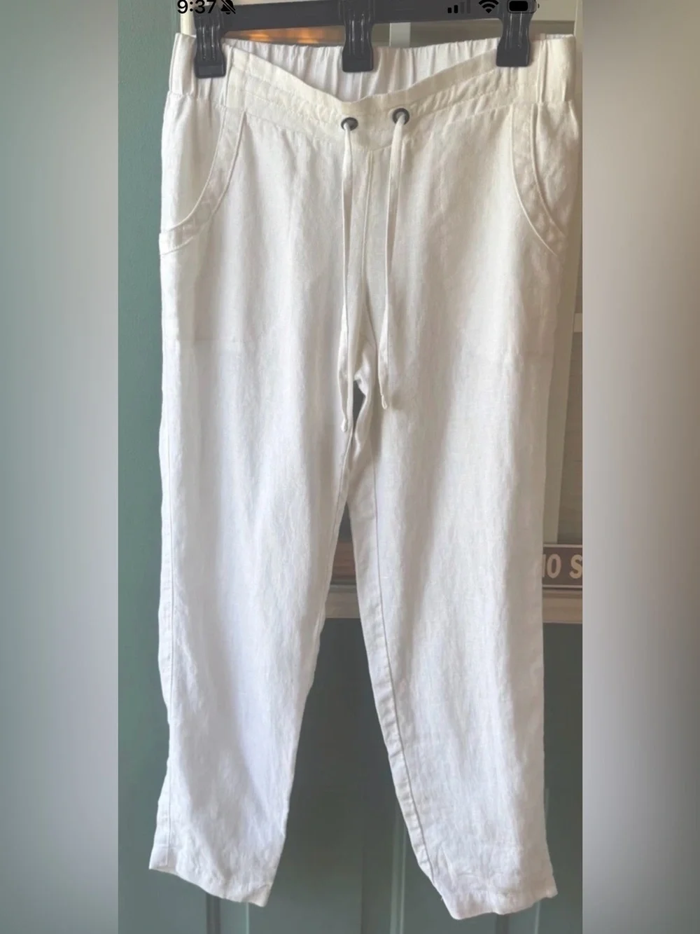 Athleta Women’s 100% Linen White Drawstring Ankle Pants Size 0 Lightweight